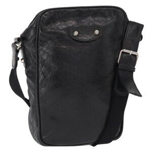 Authentic BALENCIAGA Classic Reporter Shoulder Bag Leather Black